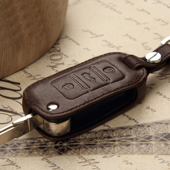 汽车钥匙包男女折叠钥匙保护套新款钥匙扣钥匙链 折叠三键-棕色 朗逸