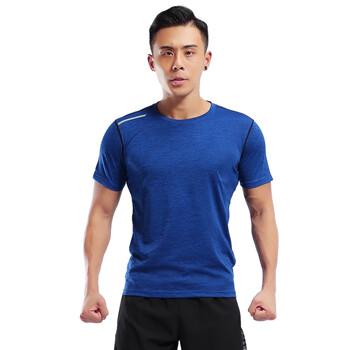 男子综合运动服短袖套装 男士跑步健身衣/速干反光t恤短裤 蓝色上衣