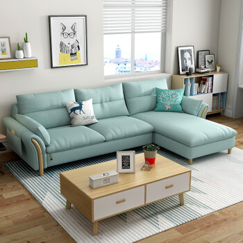 沙发 布艺沙发 北欧小户型三人位现代简约双扶手布艺乳胶沙发实木组合
