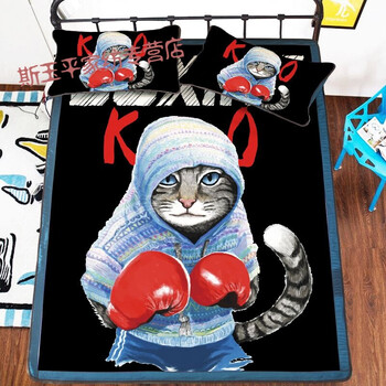 5m单人床冰丝凉席 学生宿舍0.9m创意席子可水洗软席 拳击猫(蓝) 0.