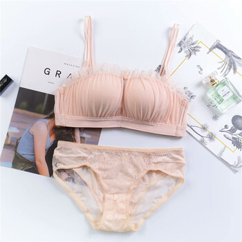 内衣裹胸式文胸套装收副乳小胸胸罩吊带背心女夏薄款抹胸 粉红色 80a