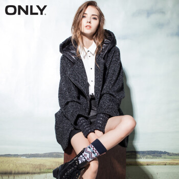 ONLY秋装新品含羊毛格纹连帽宽松中长毛呢大衣女T|11536T010 104浅花灰  165/84A/M