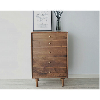 北欧风格实木家具黑胡桃木色五斗柜抽屉式储物柜客厅边角柜收纳柜