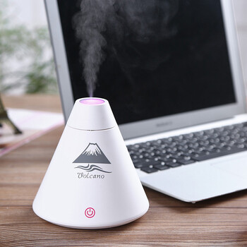 火山加湿器USB 静音LED香薰家用办公桌室补水出雾器迷你空气 白色