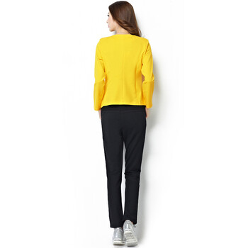 琪图2015秋装新款时尚休闲运动三件套西装外套女 黄色 XL