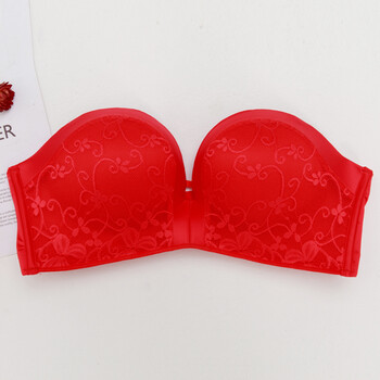 肩带文胸内衣隐形聚拢防滑上托小胸加厚婚纱一字肩抹胸胸罩 红色 80b