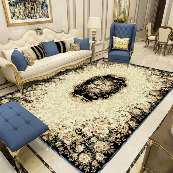 圣艾尔欧式几何地毯简约时尚图案客厅茶几地毯卧室长方形餐桌地毯可水洗 简欧花色 平面款120*160cm小型客厅地毯