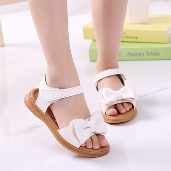 新款女童凉鞋蝴蝶结公主鞋学生女孩儿童凉鞋牛筋底防滑中大童鞋 白色