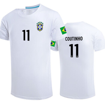 杯巴西队t恤短袖球衣男士足球运动服内马尔赫苏斯衣服半截袖 11号白色
