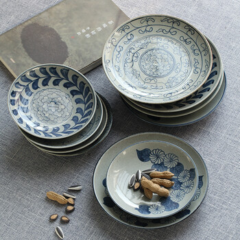 景德镇仿古粗陶手绘青花盘子果盘茶壶垫壶托小壶承陶瓷茶点盘菜盘