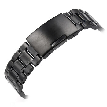 傲途(aotu)适用男士欧米茄表带 黑钢黑色金属实心弧口 阿玛尼手表带