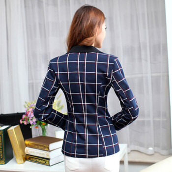 依天伦2015秋装一粒扣格子小西装外套女大码修身显瘦西服 图片色 S