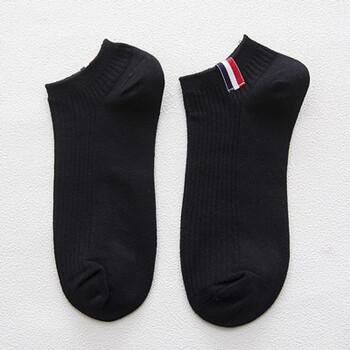 男短袜春夏季双针纯色男棉袜布标抽条船袜吸汗防臭低帮运动袜 黑色 3
