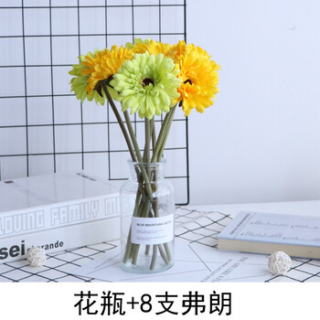 桌花小清新玻璃花瓶简约弗朗花艺摆件客厅家居装饰品假花套装 水晶黄