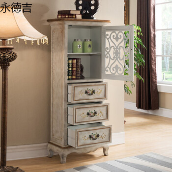 复古实木餐边柜储物柜客厅柜装饰柜边角柜美式酒柜收纳柜 白色 单门