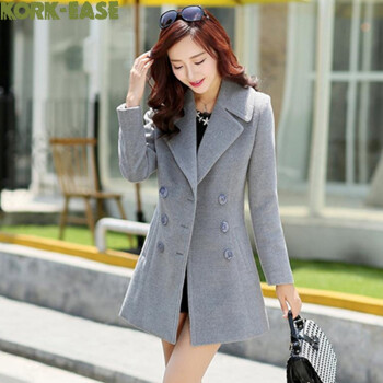 KORK-EASE新款呢子呢大衣女秋冬毛呢大衣女韩版中长款毛呢外套长款冬季新品女装冬上新 灰色(2月18日后发货) XXL