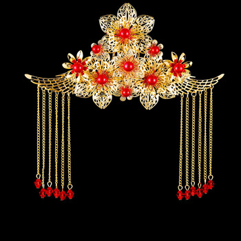 玛诗提娜 新娘头饰凤冠发饰秀禾服古装发梳复古中式结婚秀禾服 b