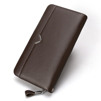 男包男士手包软皮手拿包男商务大容量手抓包拉链包 啡色