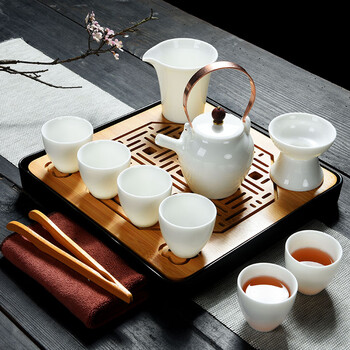 德化白玉瓷功夫茶具套装整套手工泡茶盖碗茶壶茶杯陶瓷家用礼品 套装1