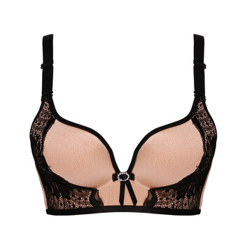 缪诗性感蕾丝无钢圈调整聚拢内衣简约拉丝波浪式按摩文胸 美目流盼 金