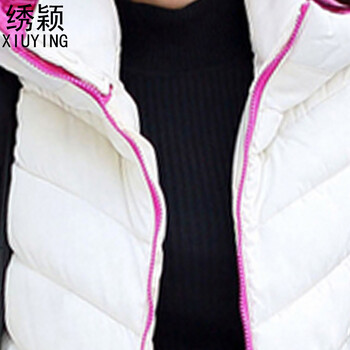 绣颖2015秋冬新款韩版修身连帽短款棉服马甲女8112 白色 XXL
