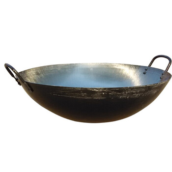 双耳锅圆底 熟铁无涂层 传统手工手打 纯铁锅炒锅 50铁双耳加厚边锅