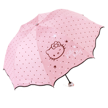 hello kitty三折伞荷叶边kt猫黑胶晴雨伞学生伞时尚女士遮阳伞 430802