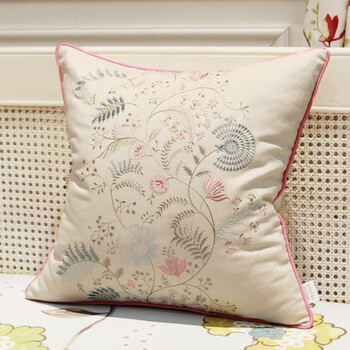 avigers 中式绣花沙发抱枕靠垫 棉麻床头汽车靠背垫 曼珠粉 45cm*45cm含芯