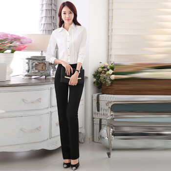 噢邸博 2015秋装新品长袖职业衬衫女韩版酒店工作服职业装衬衣 玫红衬衫+长裤 M
