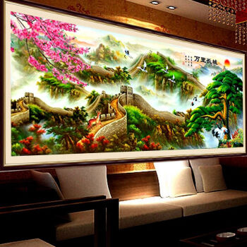 
                                        好绒绒（HAORONGRONG） 十字绣新款客厅山水流水生财聚宝盆贴钻钻石绣满钻钻石画 3股满绣200*80CM棉线印花                