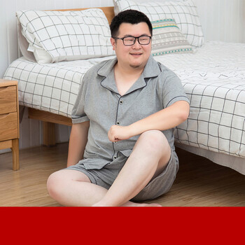 加肥加大码短袖睡衣男棉夏季针织家居服薄款胖子200斤短裤宽松 cm812