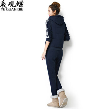 夜观蝶2015秋冬新款加绒加厚卫衣运动服套装 女 2812 宝蓝 L