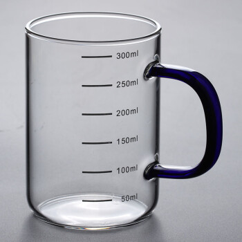 刻度玻璃 家用量杯有刻度玻璃杯计量杯 【无赠品】蓝把手刻度杯300ml