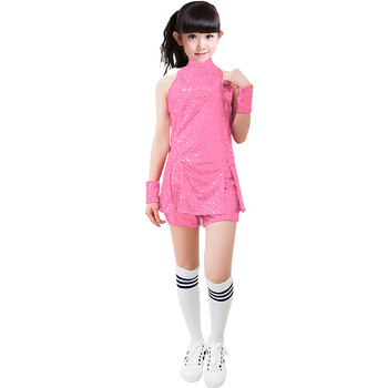 现代爵士舞服青春休闲跳舞表演装套装嘻哈街舞衣服演出服 粉红色 150