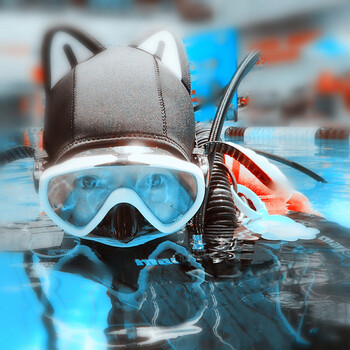 3mm高弹潜水卡通头套黑色喵喵潜水帽 透气孔 喵喵头套  m17/m19面镜