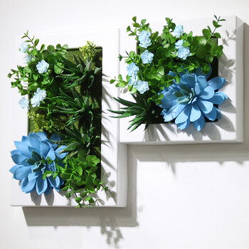 仿真花假花挂墙壁装饰花 创意相框植物壁饰 多肉套装花艺壁挂 白相框