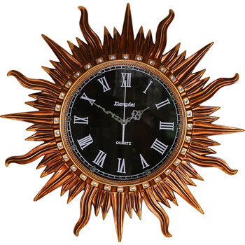 欧式创意复古个性太阳挂钟客厅餐厅简约现代美式大挂表装饰石英钟 金