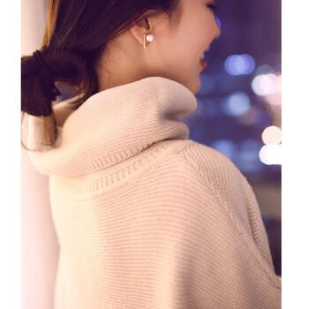 汇姿 高领毛衣外套2015秋季新款韩版女装长袖套头宽松时尚针织衫 HZ8069 米白 均码