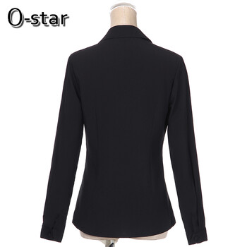 O-star 女装2015秋长袖衬衫新款韩版修身职业装衬衫女 黑色 XXL