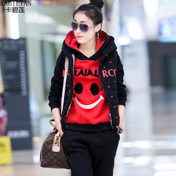 卡碧莲2015秋冬时尚新款加厚三件套卫衣女666 黑色 L