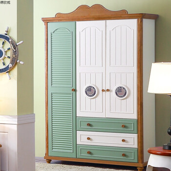 地中海风格欧式简约实木三门衣柜精美雕花整体木质衣橱柜卧室家具