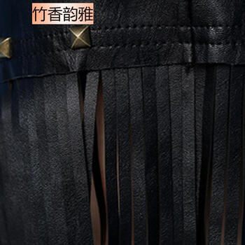 2015新款流苏PU皮裙蓬裙包臀裙修身短裙半身裙 (有内裤） 黑色 L