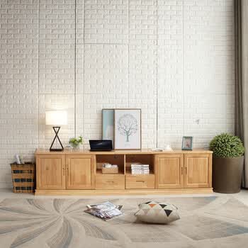 实木橡木电视柜 北欧 电视柜 客厅柜 高柜原木色地柜储物 榉木色 组装