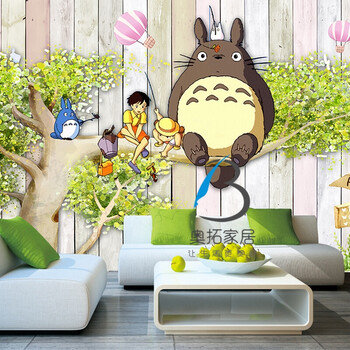 大型壁画手绘卡通龙猫墙纸早教中心客厅儿童房卧室电视背景墙壁纸