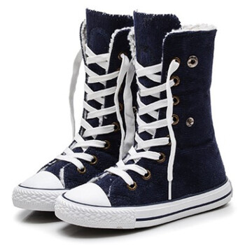 童鞋长筒帆布鞋2018春秋季高帮男女童时尚板鞋白色球鞋靴子布鞋 深