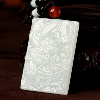 东颉 天然和田玉牌子男女款狮子吊坠白玉狮子玉坠正品玉佩项链霸气