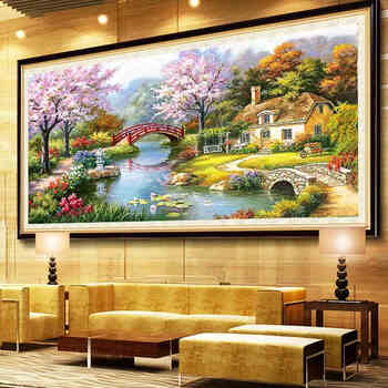 
                                                            K-S十字绣客厅新款刺绣欧式风景花园小屋梦幻家园精准印花满绣十字绣 11CT棉线印花小版 3股绣 绣布尺寸1.5米                