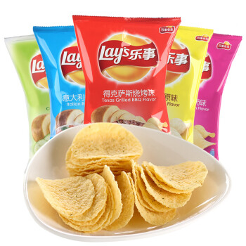 樂事(lays) lays樂事薯片黃瓜味/番茄/烤肉/原味/紅燴味70g*5袋