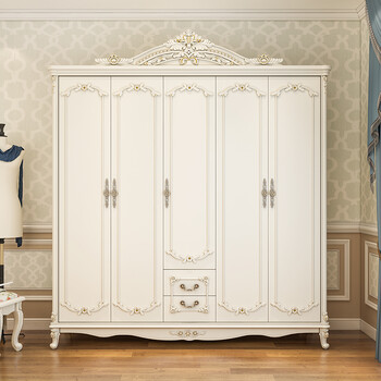 田园风格实木衣柜欧式衣柜橱推拉门衣柜 田园柜子衣柜卧室衣柜 荷花白