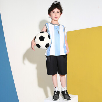 童装男童训练服2018夏季新款透气运动球衣中大童足球服套装j28 蓝白条